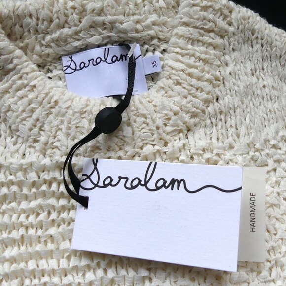 Saralam Hand Knit Handmade Fringe Decor Mini Dress Ivory & Black USA Size XS - Picture 4 of 15